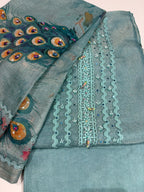 Blue Soft Organza Peacock Suit Set