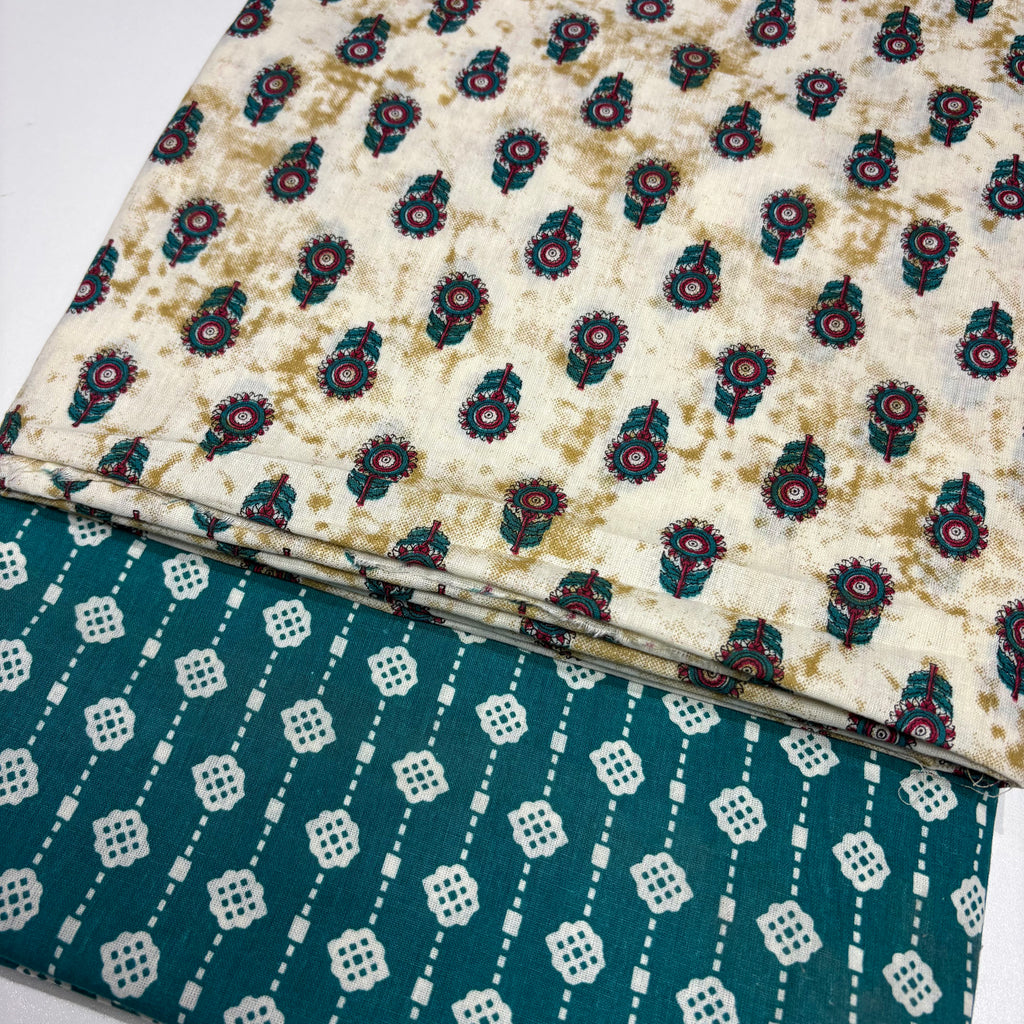 Cotton Cord Set Cream and Green Material