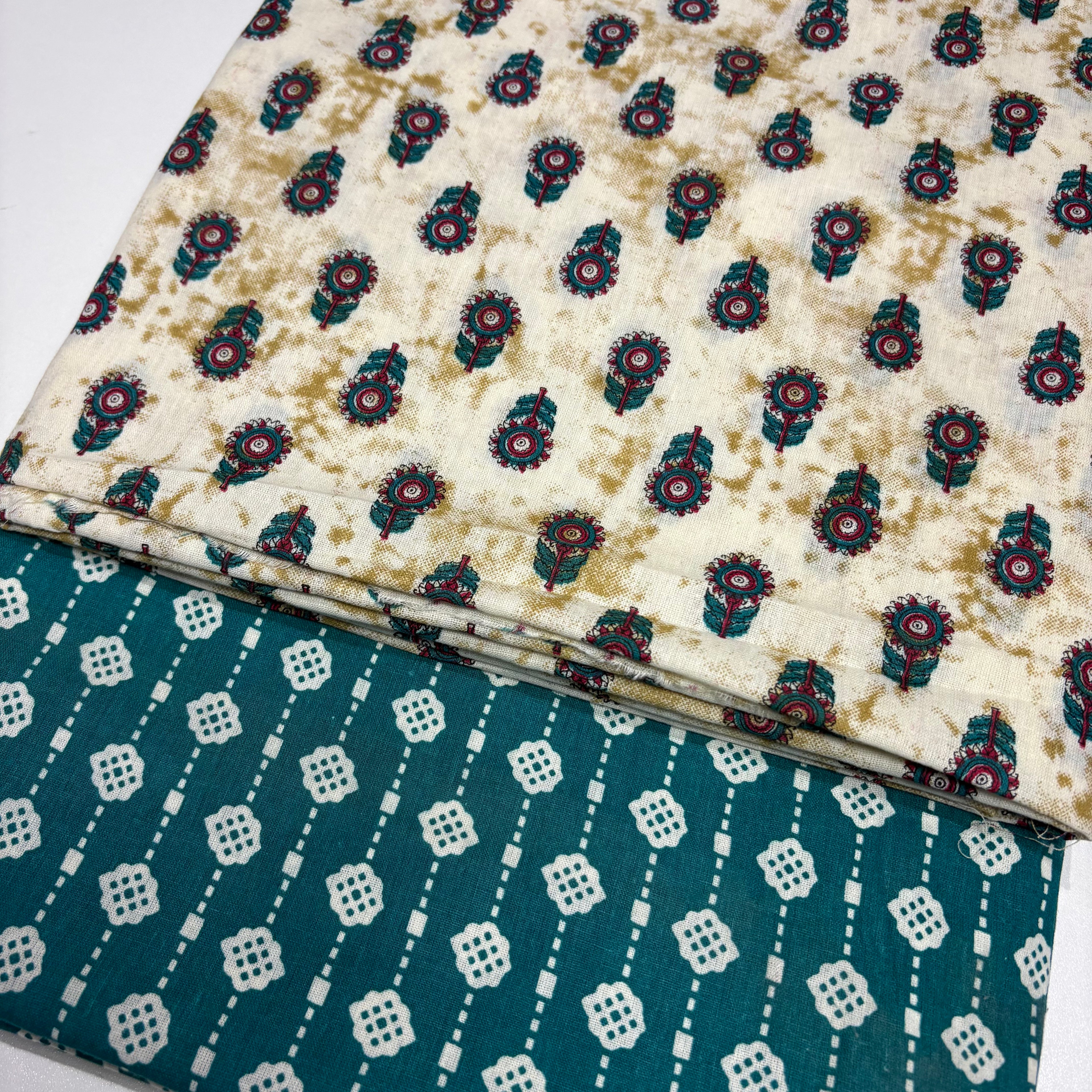 Cotton Cord Set Cream and Green Material