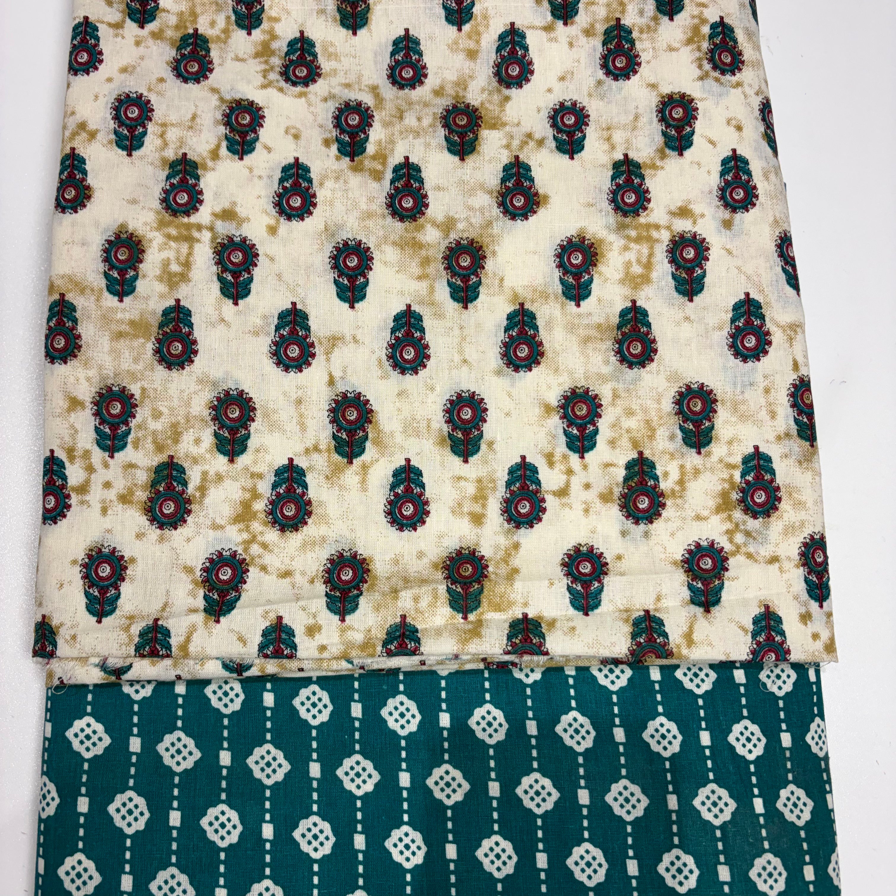 Cotton Cord Set Cream and Green Material
