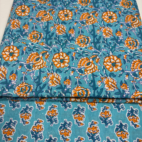 Blue Floral Cotton Cord Set Material