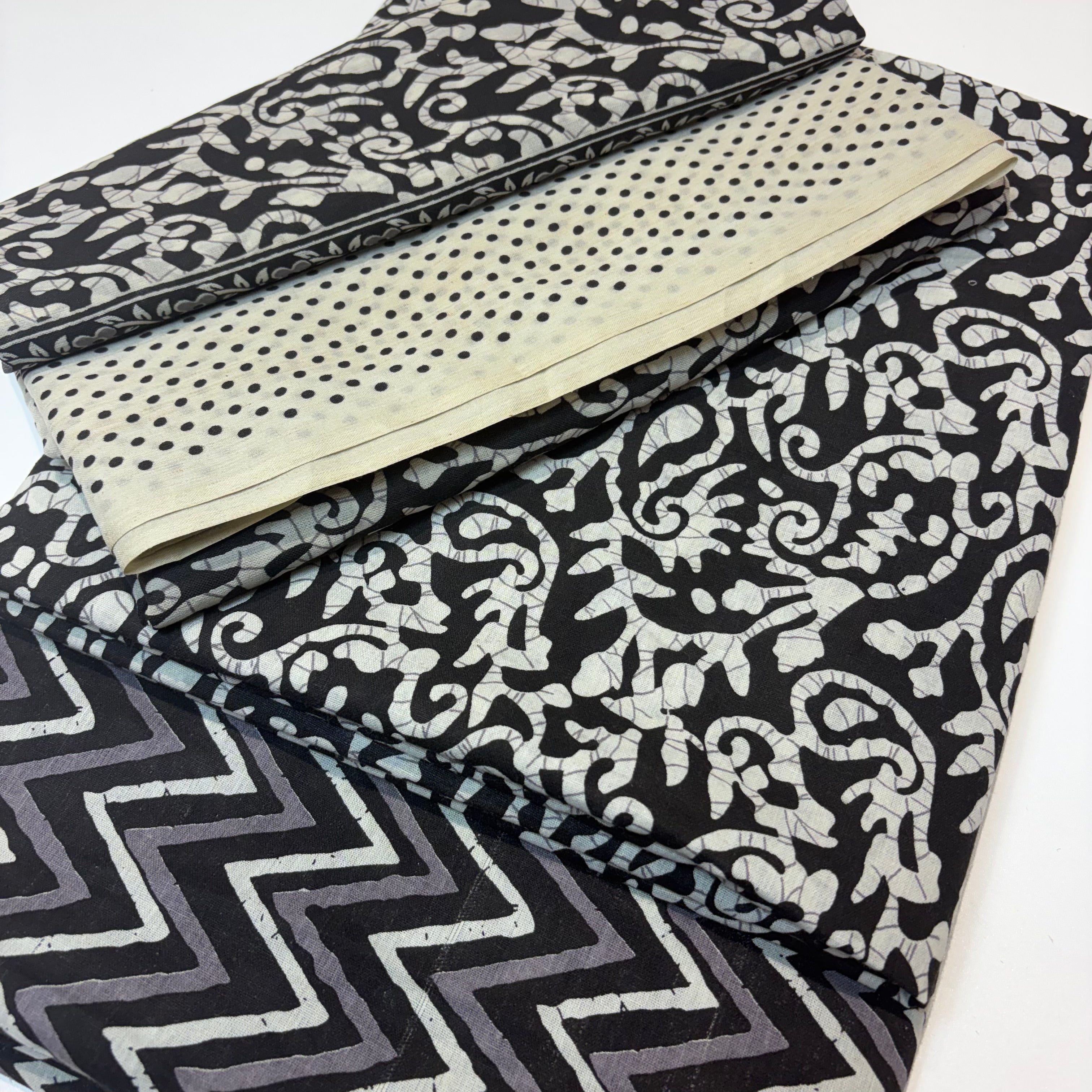 Black Cotton Set Material With Dupatta