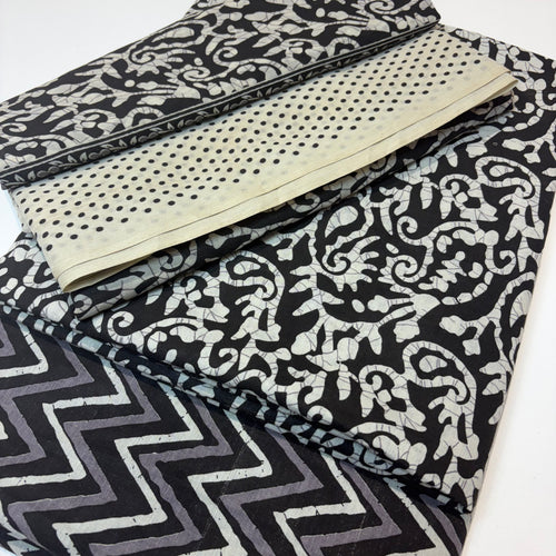 Black Cotton Set Material With Dupatta