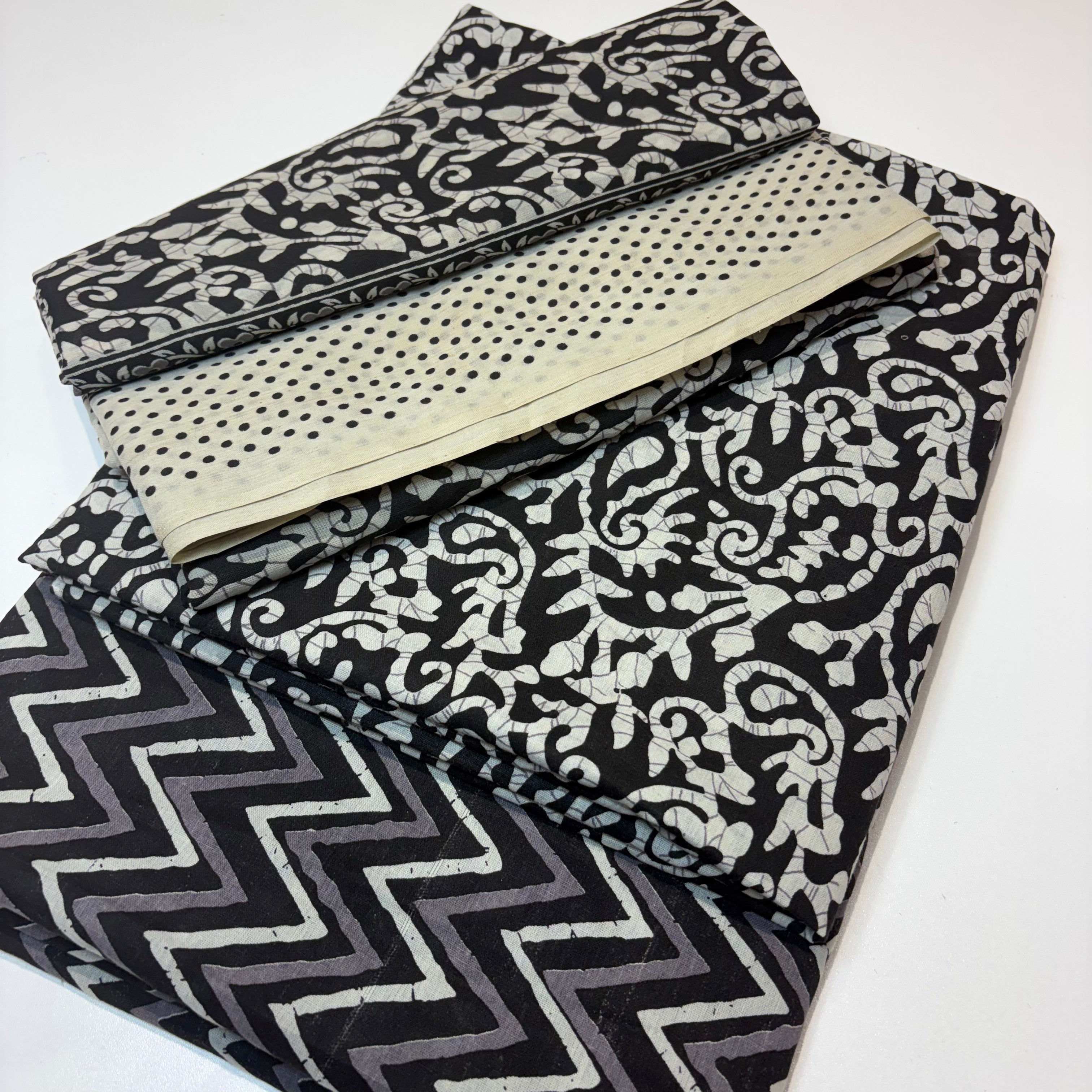 Black Cotton Set Material With Dupatta