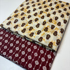 Cream and Maroon Cotton Cord Set Material