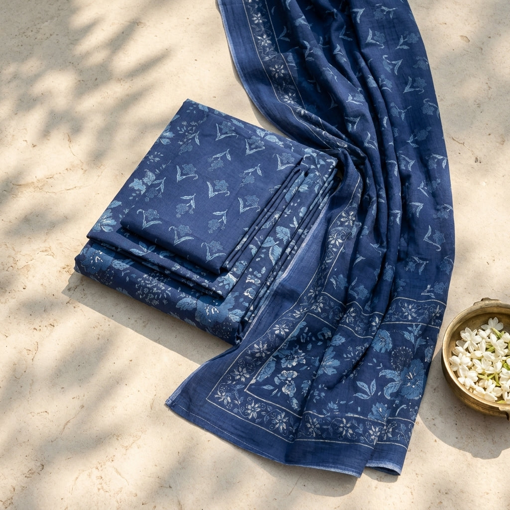 Indigo Blue Cotton Dupatta set
