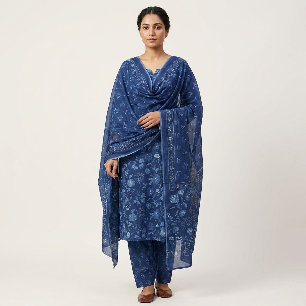Indigo Blue Cotton Dupatta set