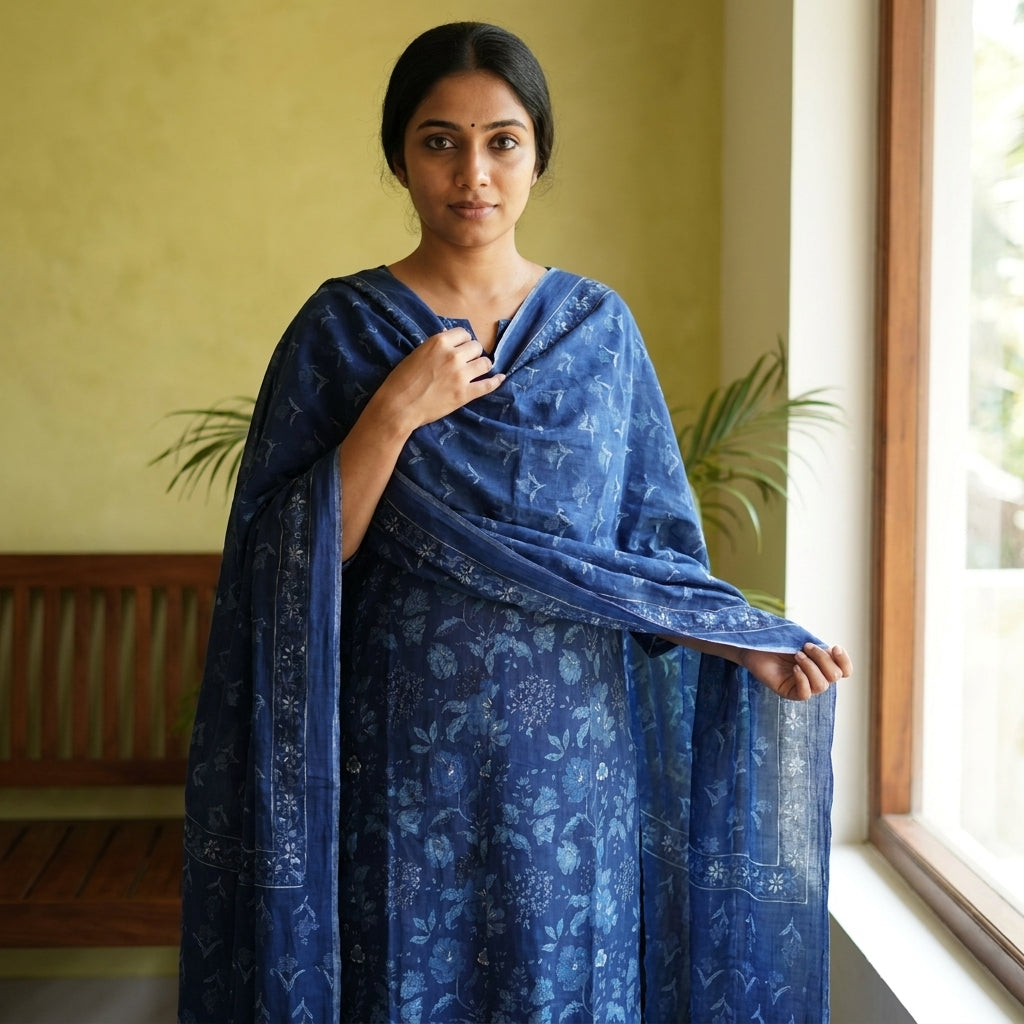 Indigo Blue Cotton Dupatta set