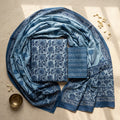Blue Floral Cotton Set With Dupatta