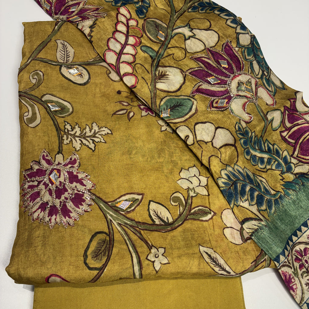Mustard Yellow Muslin Party Wear Suit Set