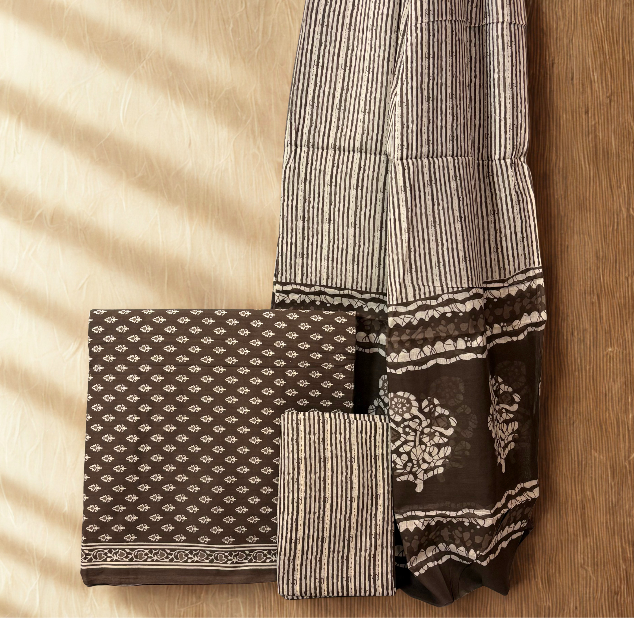 Coffee Brown Cotton Set With Dupatta