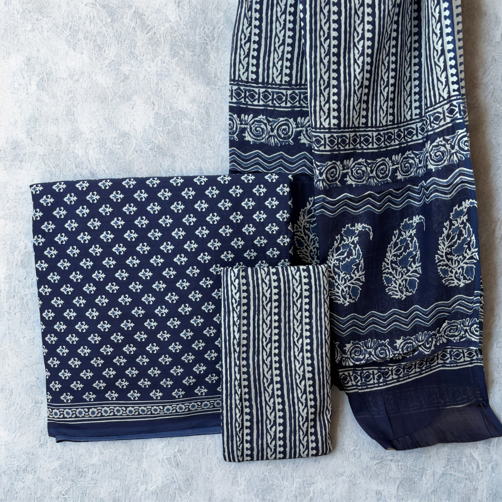 Indigo Blue Cotton Set with Dupatta