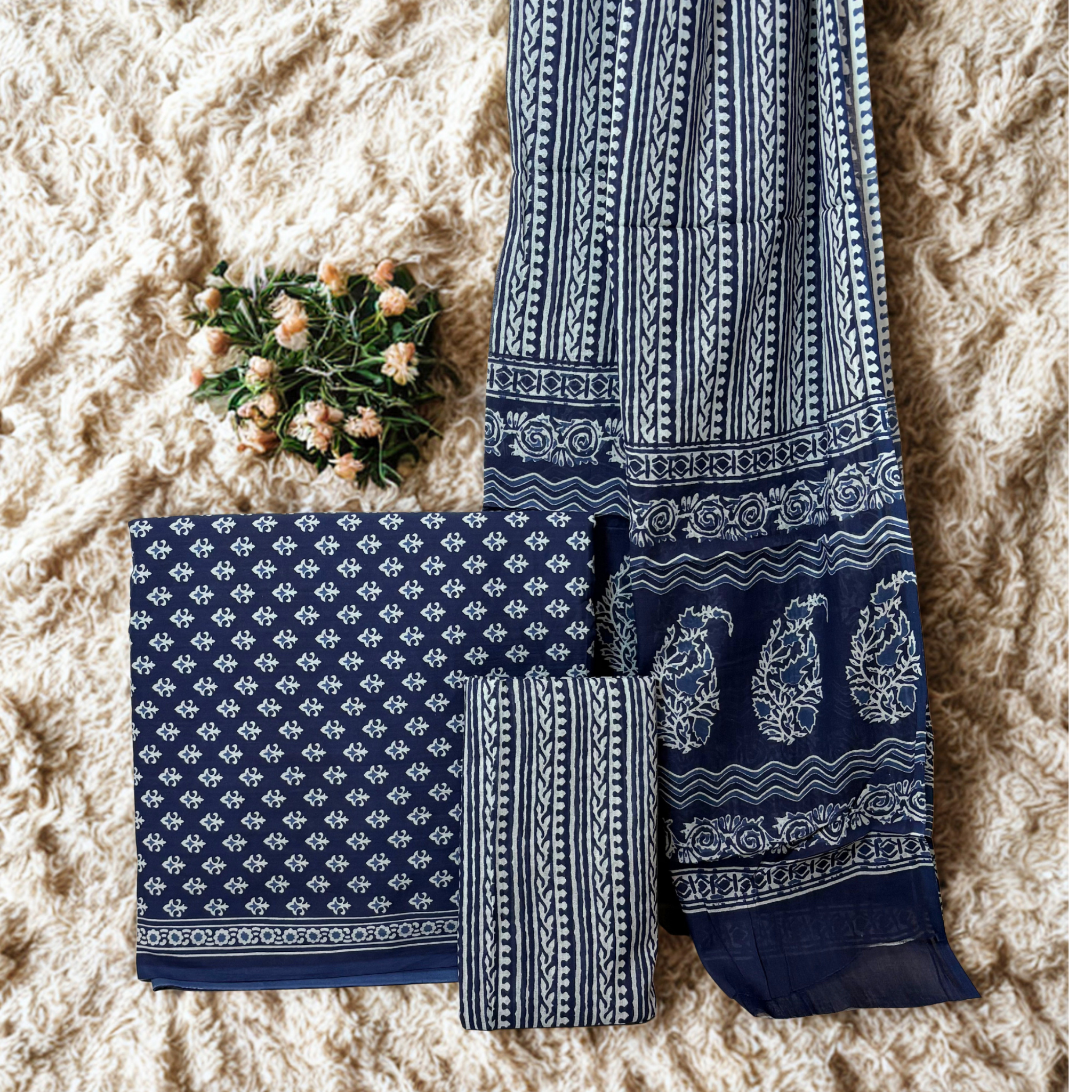 Indigo Blue Cotton Set with Dupatta