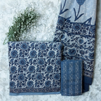 Blue Floral Cotton Set With Dupatta