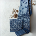 Blue Floral Cotton Set With Dupatta