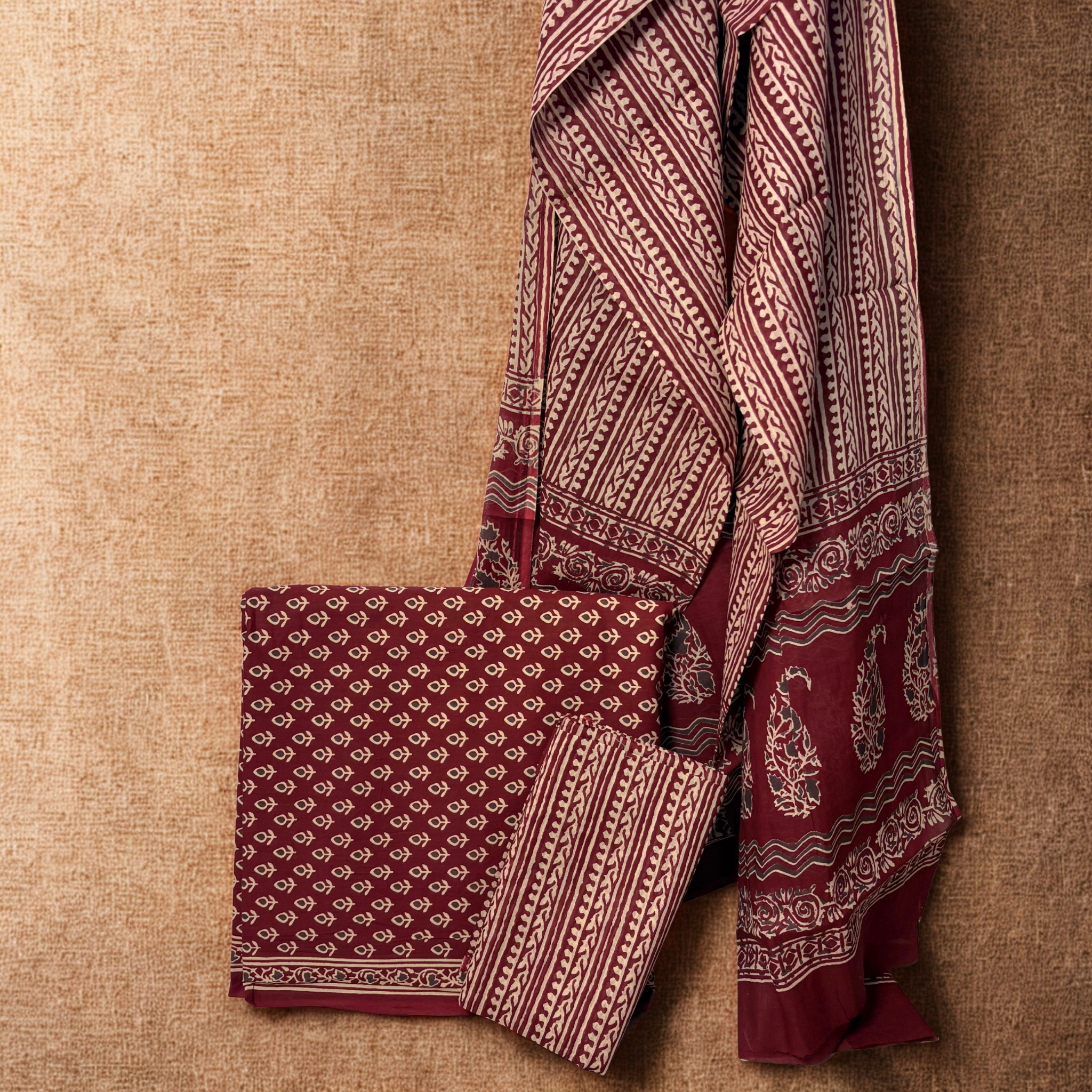 Maroon Elegant Cotton Set with Dupatta