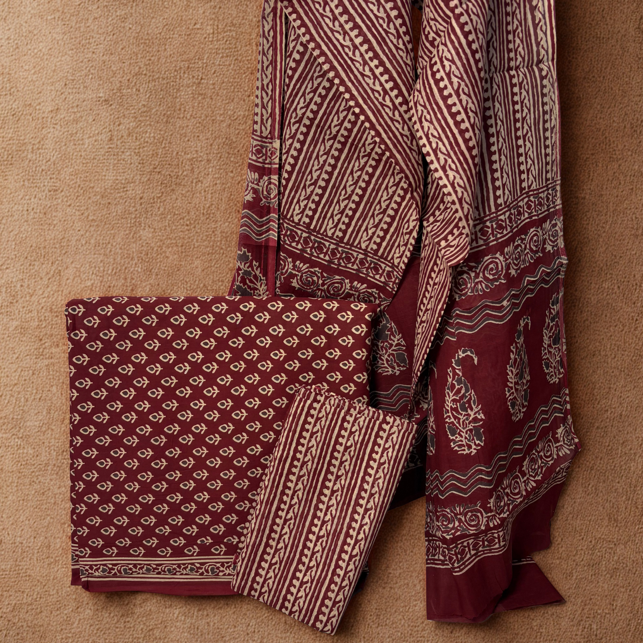 Maroon Elegant Cotton Set with Dupatta