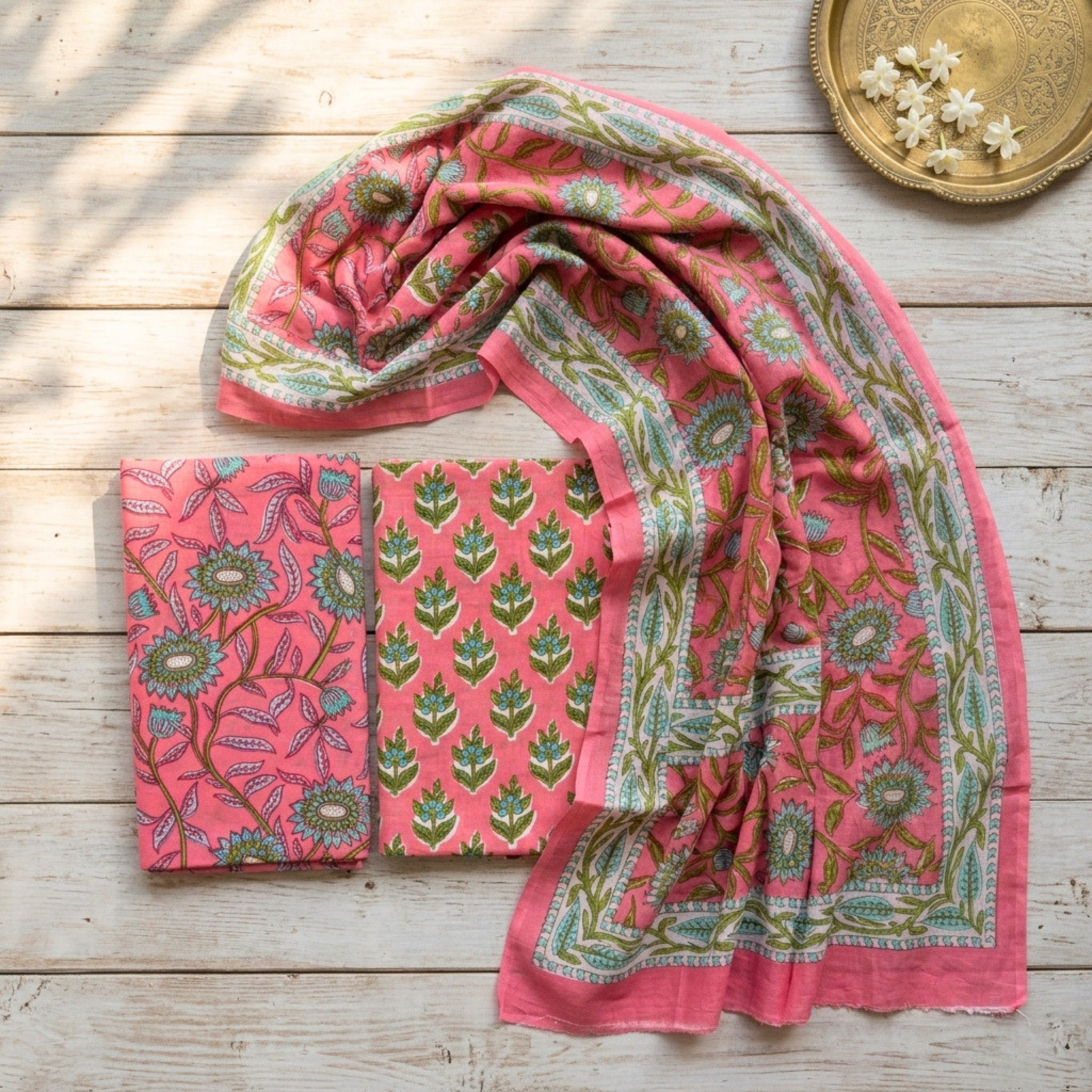 Coral cotton dupatta Set
