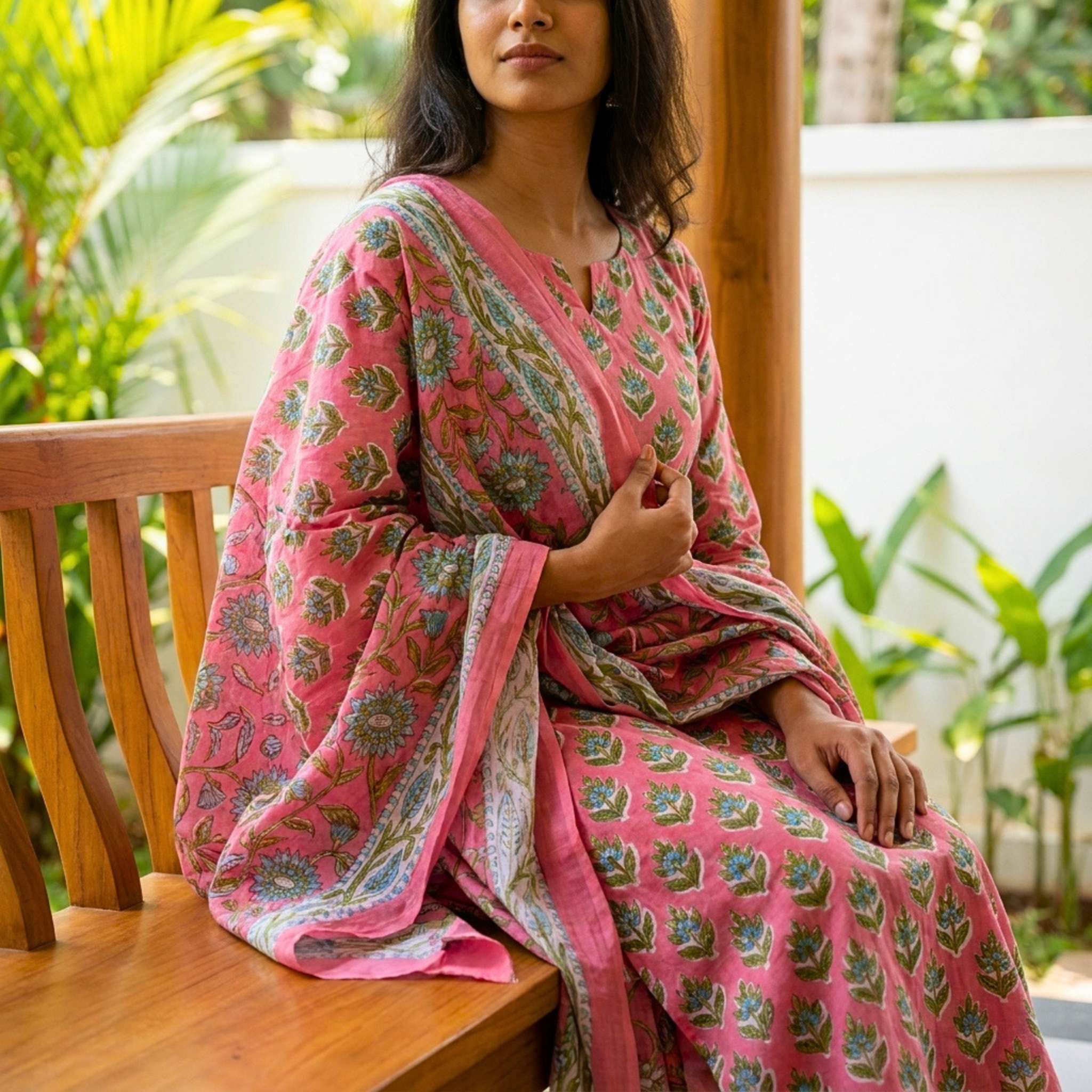 Coral cotton dupatta Set