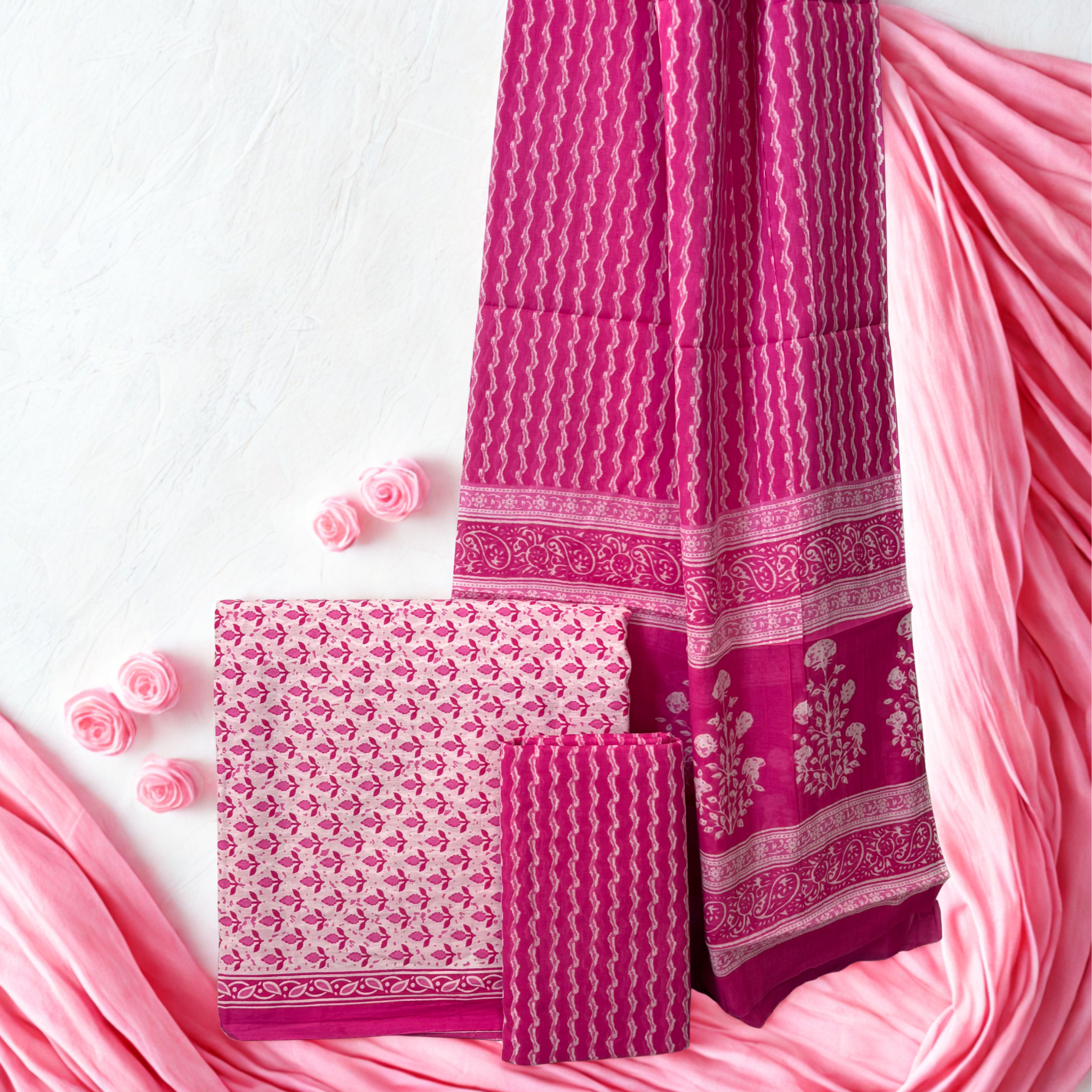 Pink Elegance Cotton Set with Dupatta
