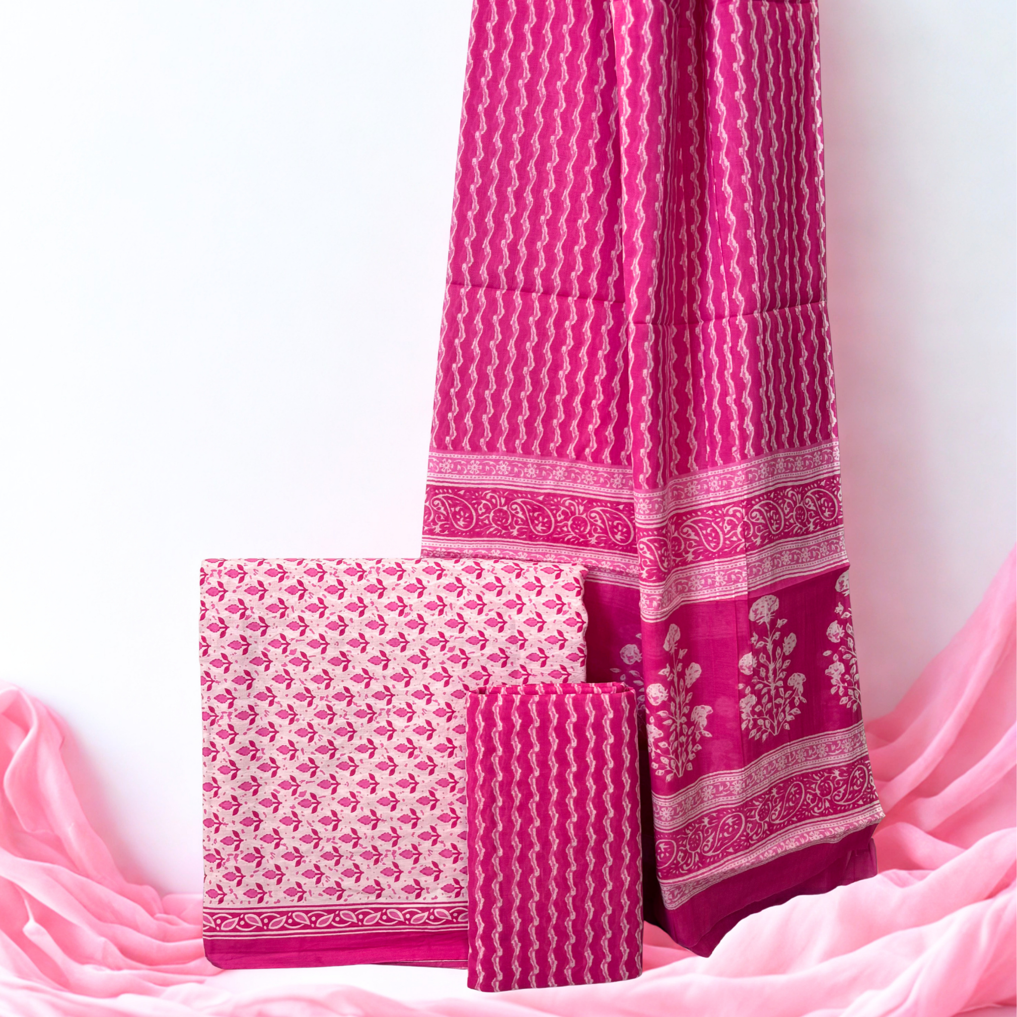 Pink Elegance Cotton Set with Dupatta