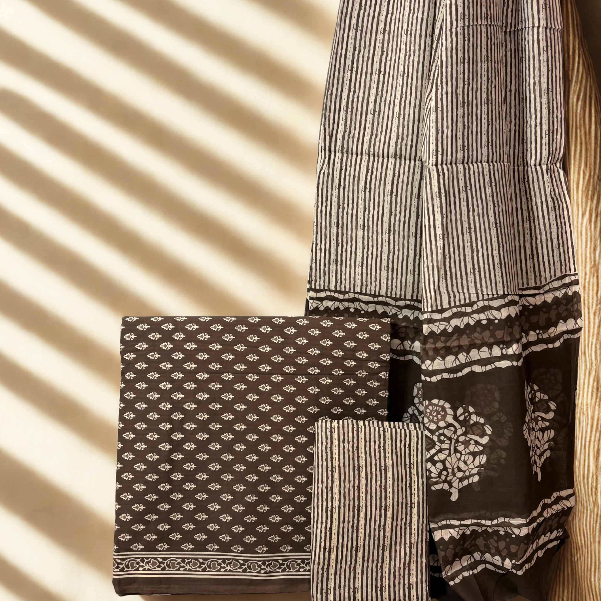 Coffee Brown Cotton Set With Dupatta