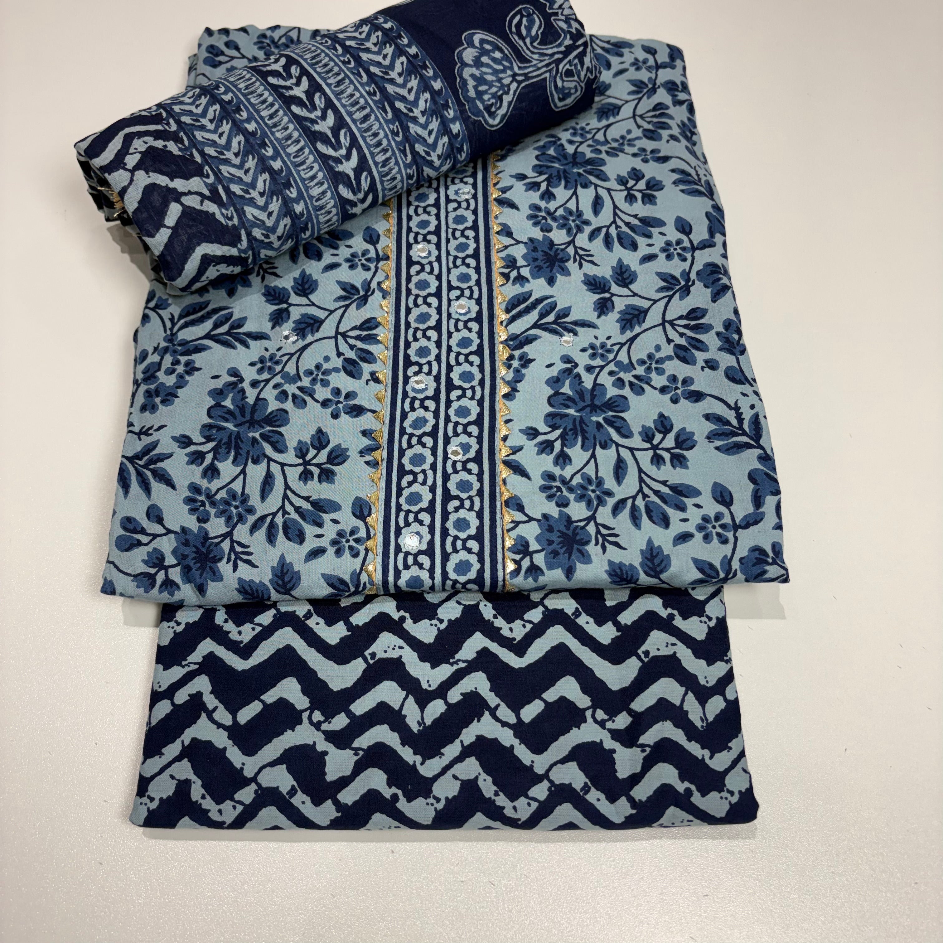 Blue Elegant Cotton Dupatta Set