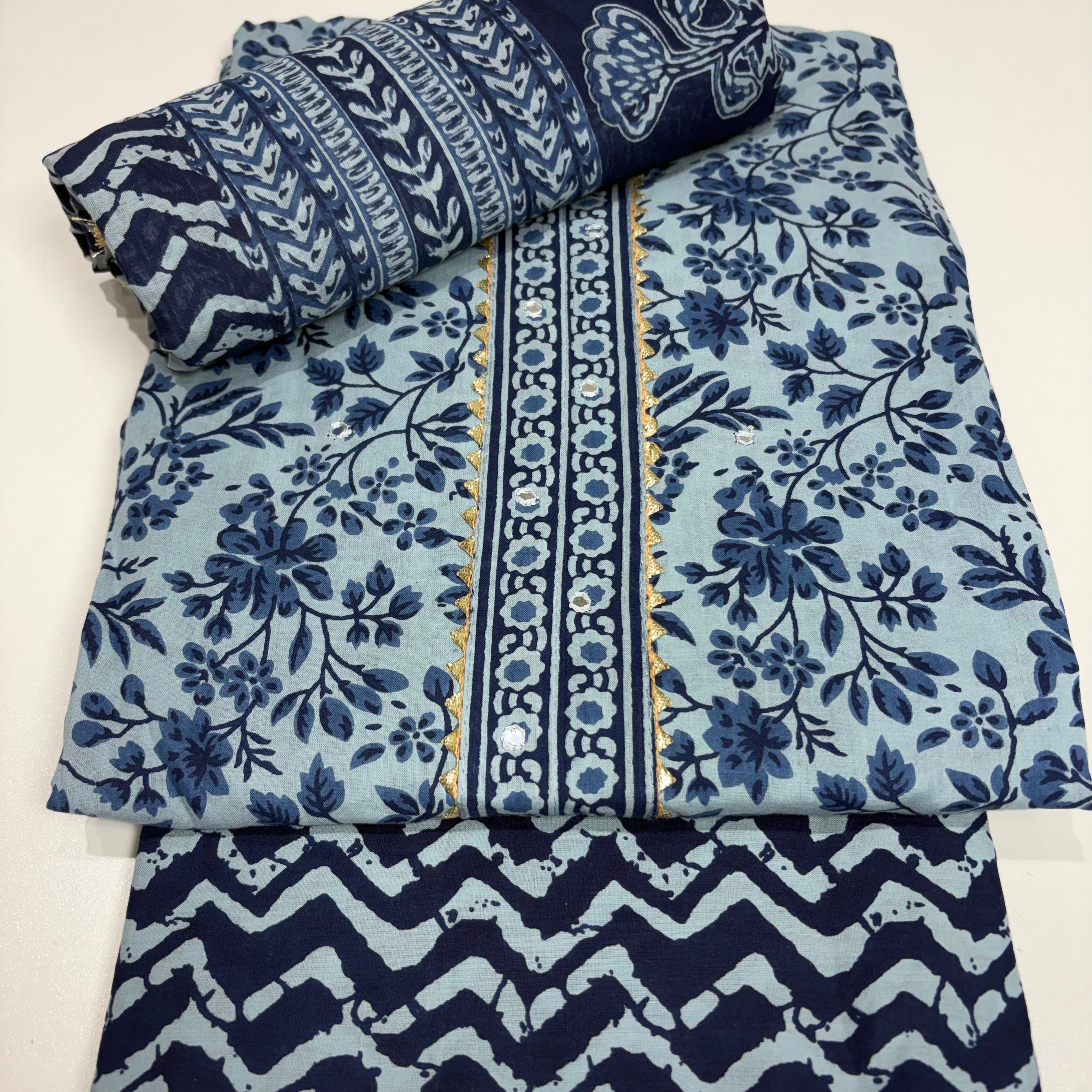 Blue Elegant Cotton Dupatta Set