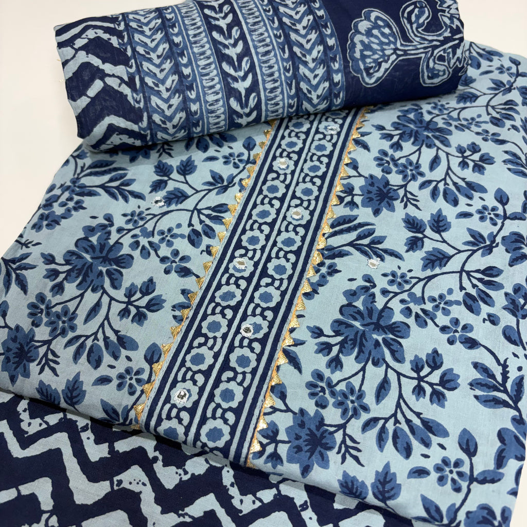 Blue Elegant Cotton Dupatta Set