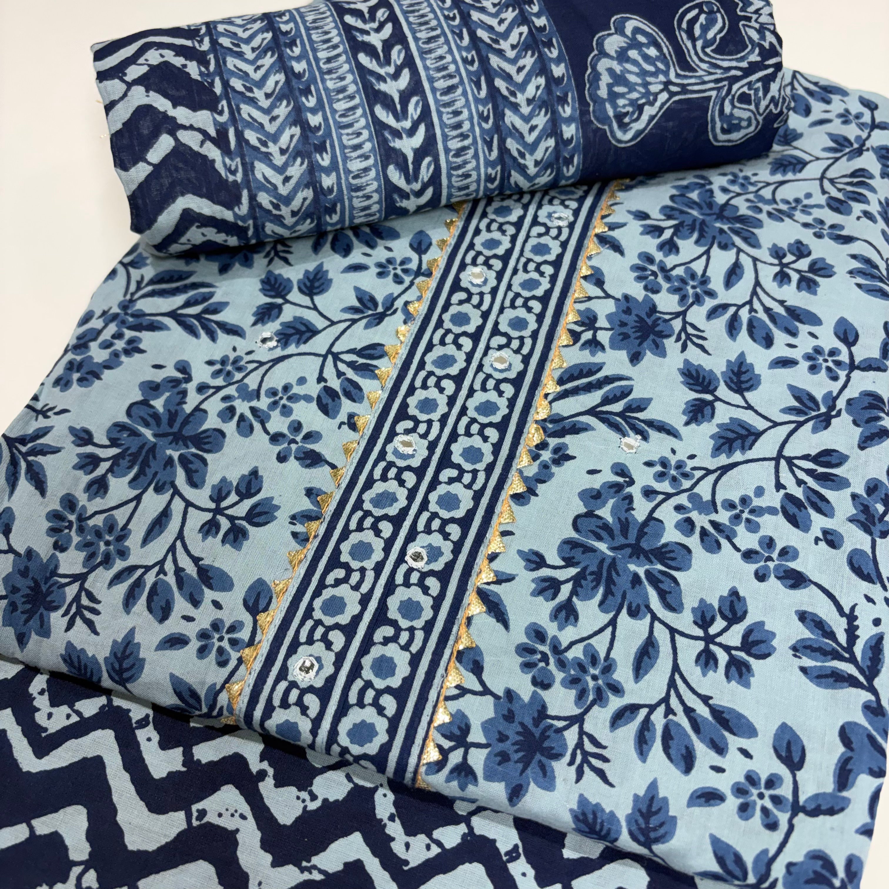 Blue Elegant Cotton Dupatta Set