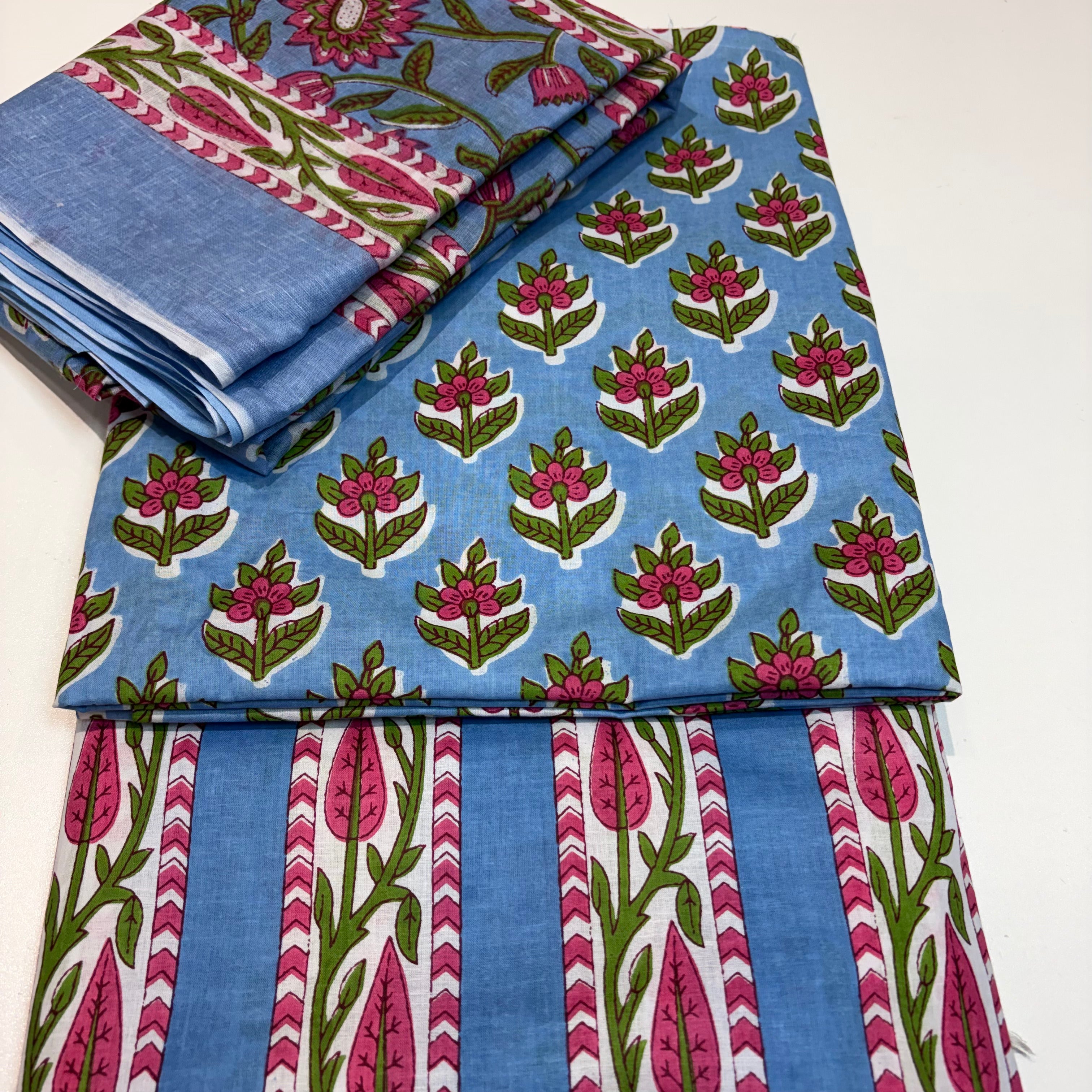 Pastel Blue Cotton Dupatta Set