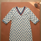 White and blue pattern neck Kurti Top