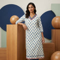 White and blue pattern neck Kurti Top