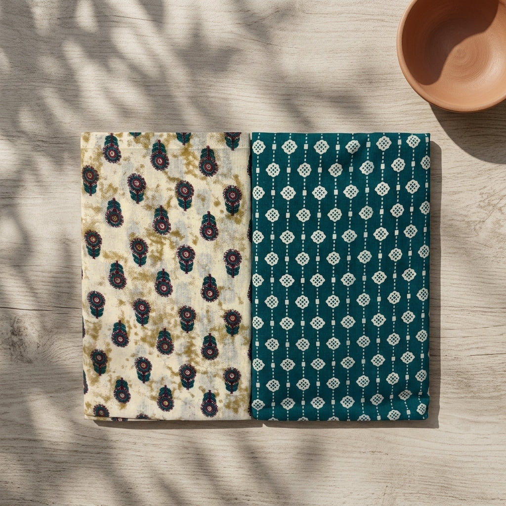 Cotton Cord Set Cream and Green Material