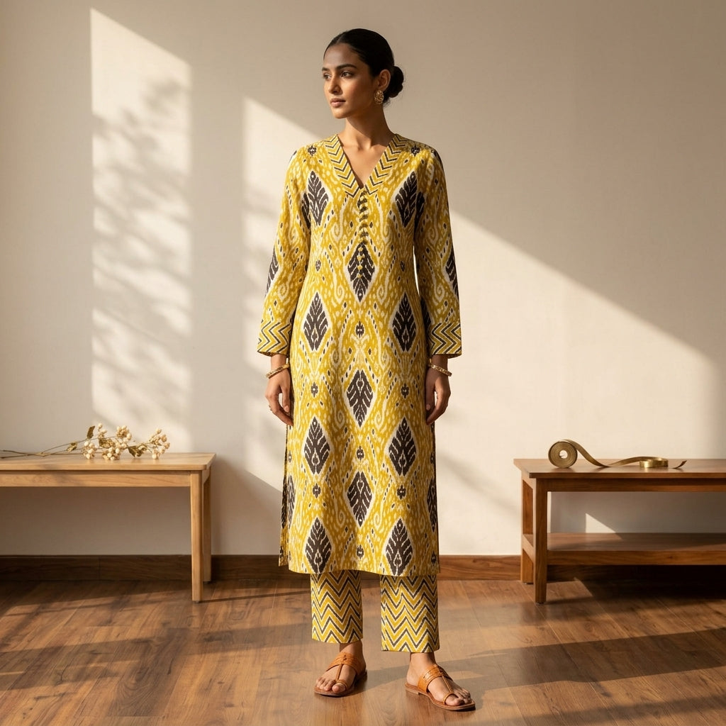 Yellow And Black Cotton Cord Set