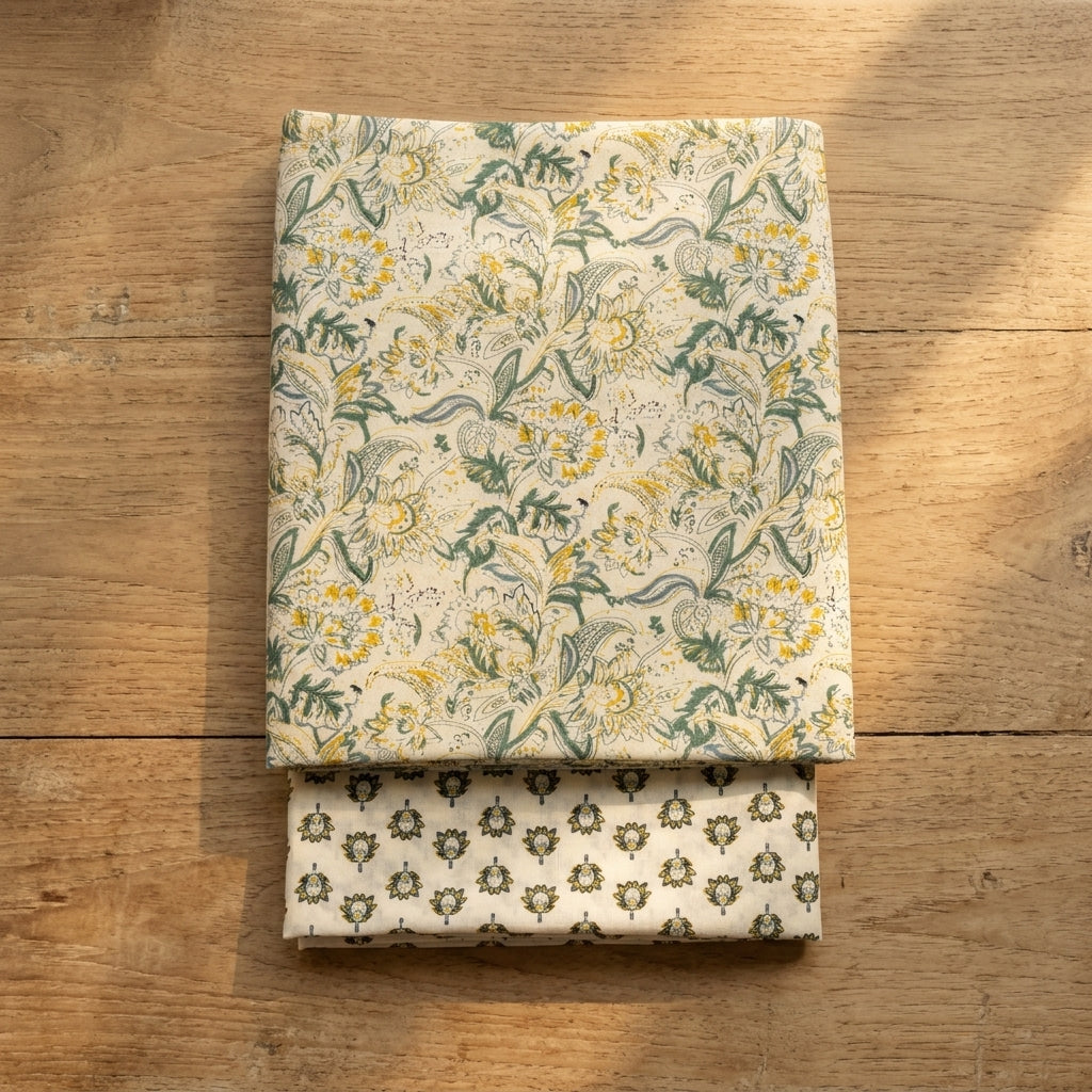 Off-white Floral Cotton Cord Set Material