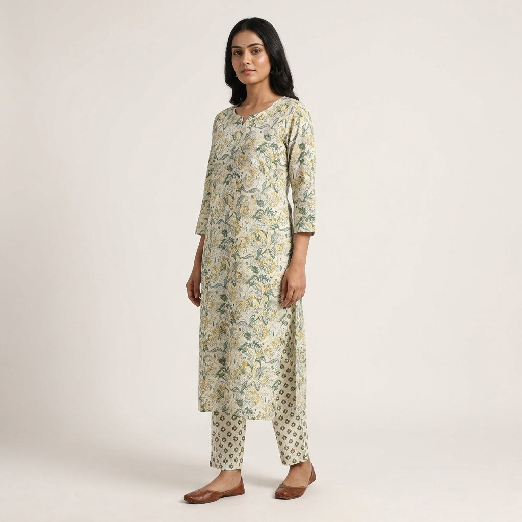 Off-white Floral Cotton Cord Set Material