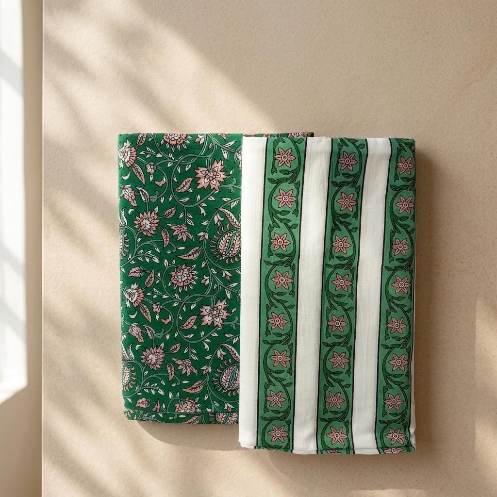 Emerald Green Cotton Dupatta Set