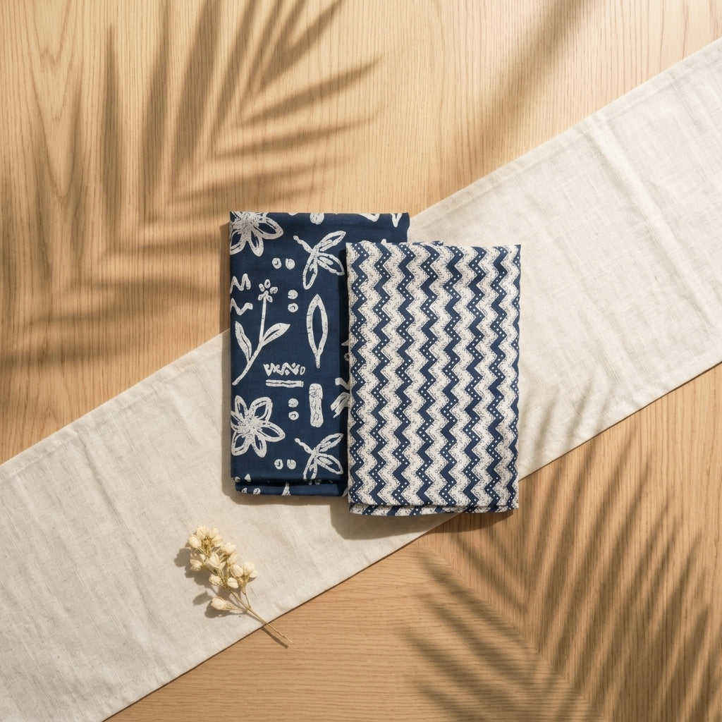 Indigo Blue Floral Cotton Cord Set