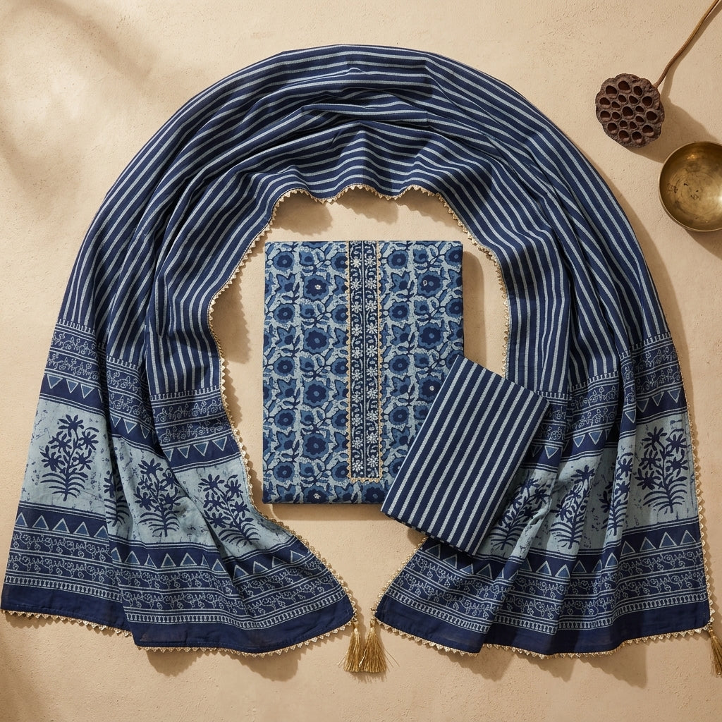 Blue Elegant Cotton Material Set