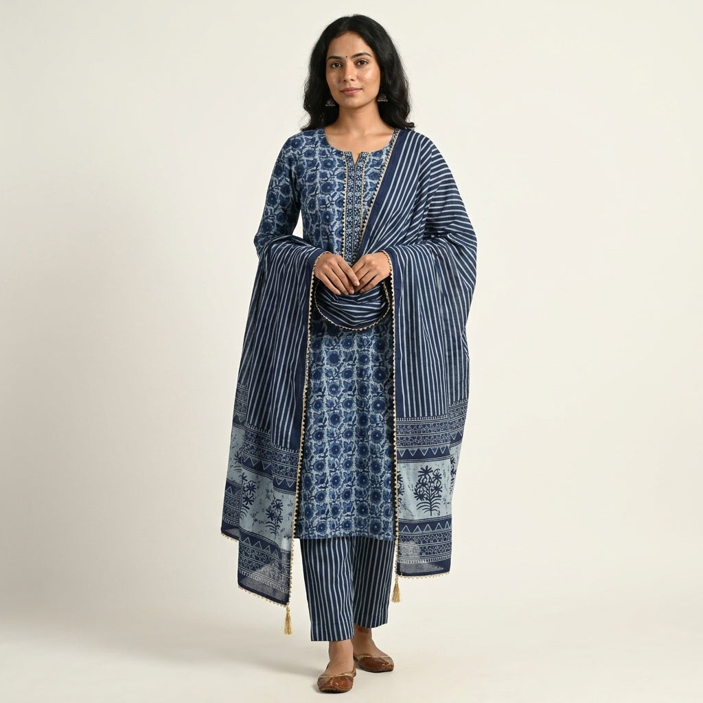 Blue Elegant Cotton Material Set