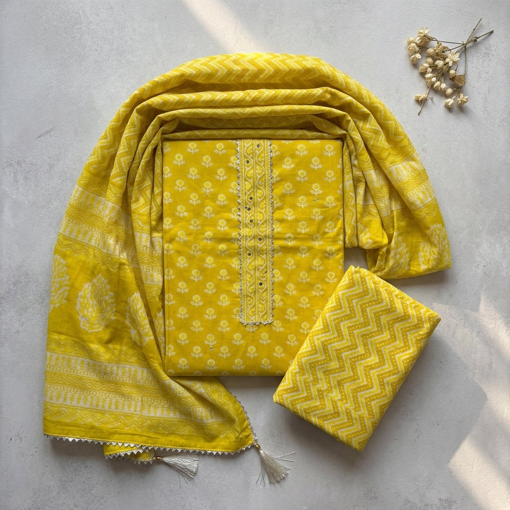 Mango Yellow Cotton Material Set