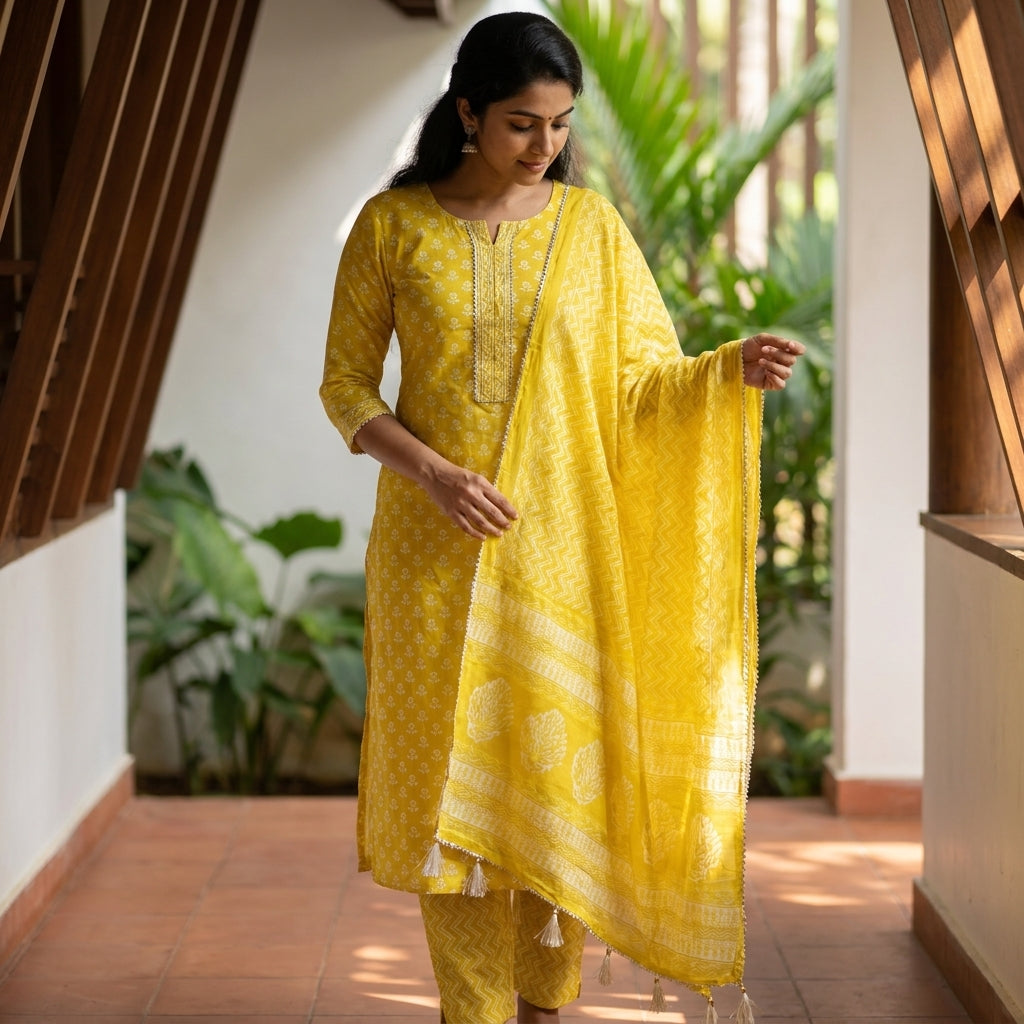 Mango Yellow Cotton Material Set