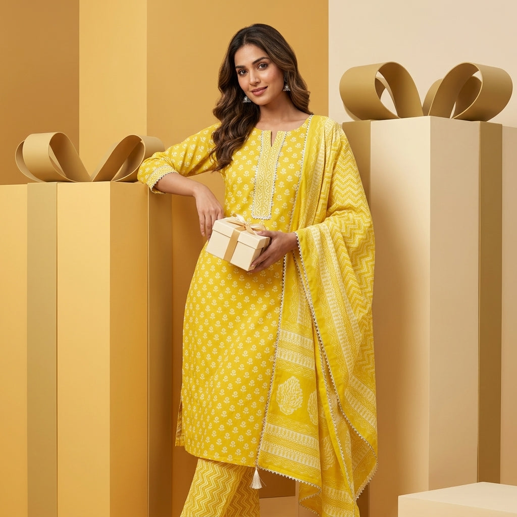 Mango Yellow Cotton Material Set