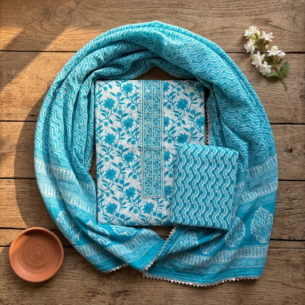 Sky Blue Cotton Material Set
