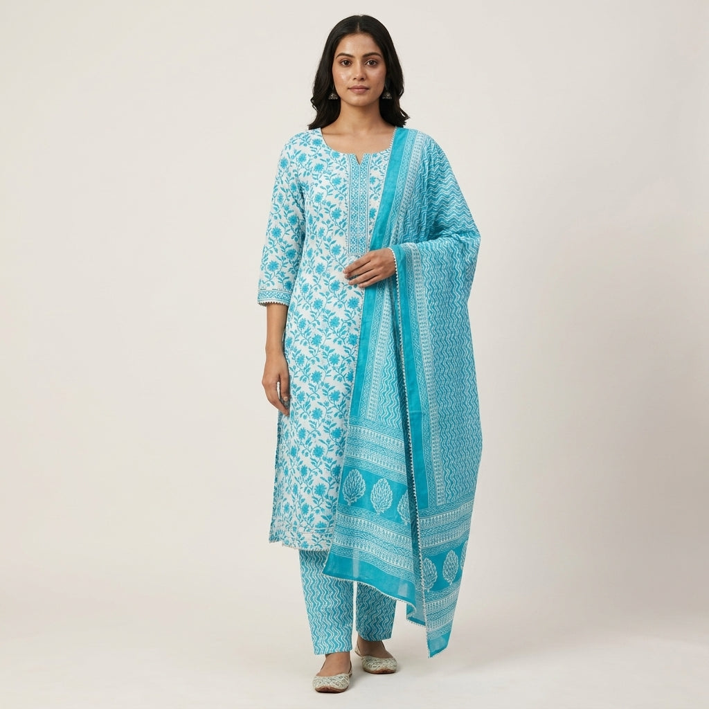 Sky Blue Cotton Material Set