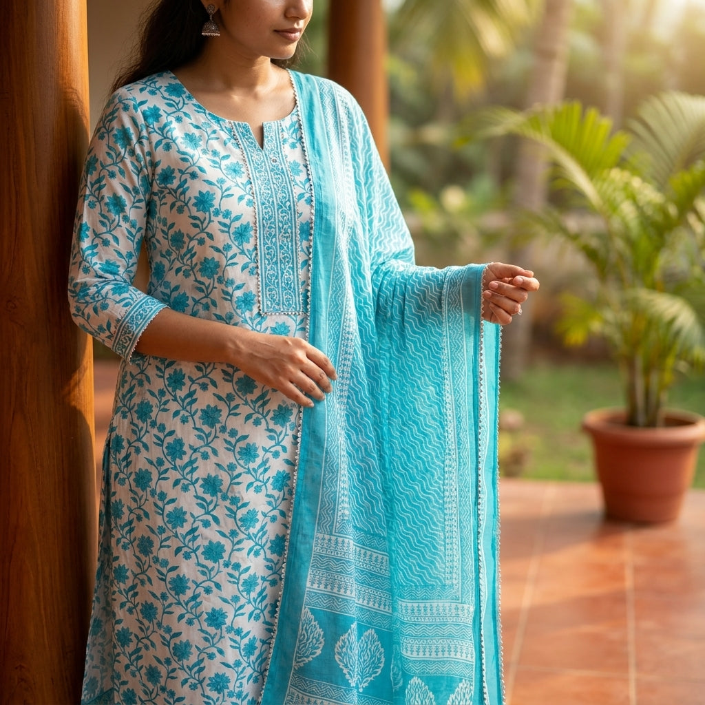 Sky Blue Cotton Material Set