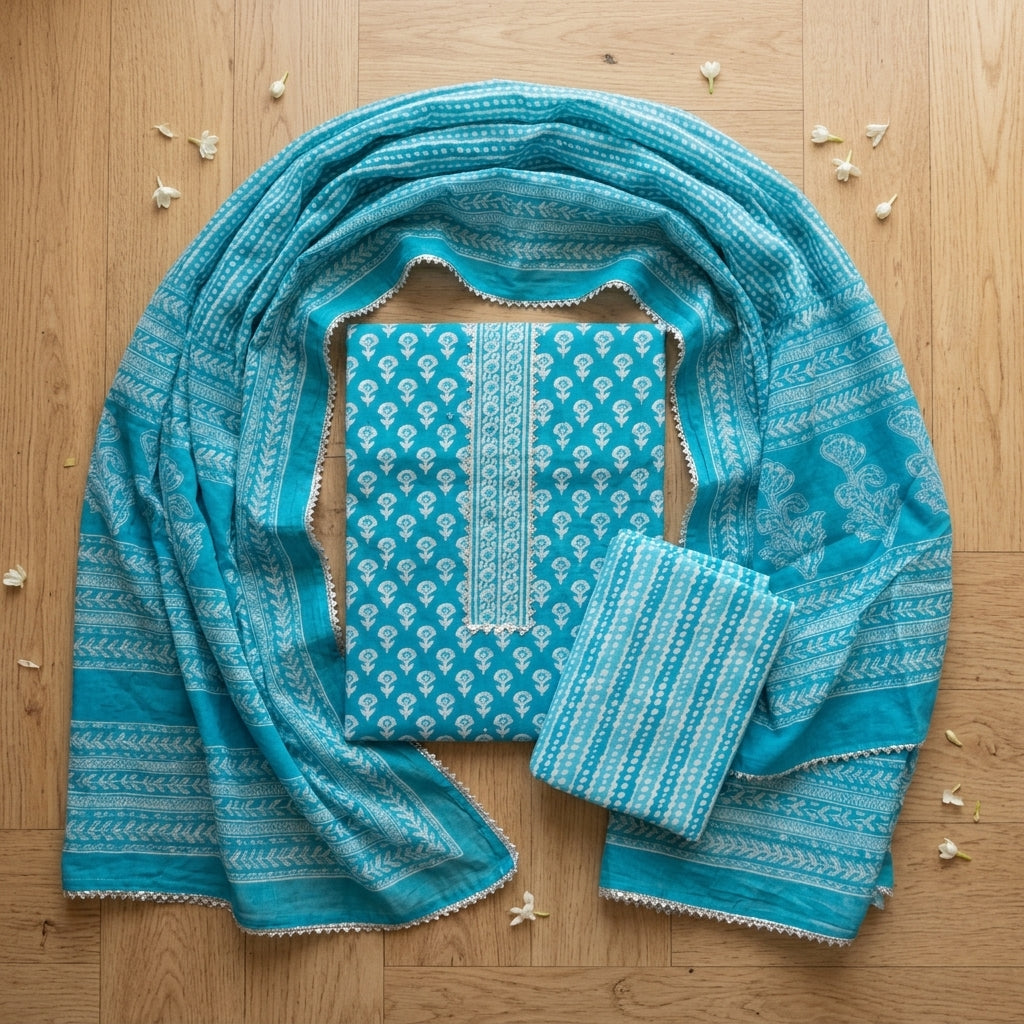 Lively Blue Cotton Material Set