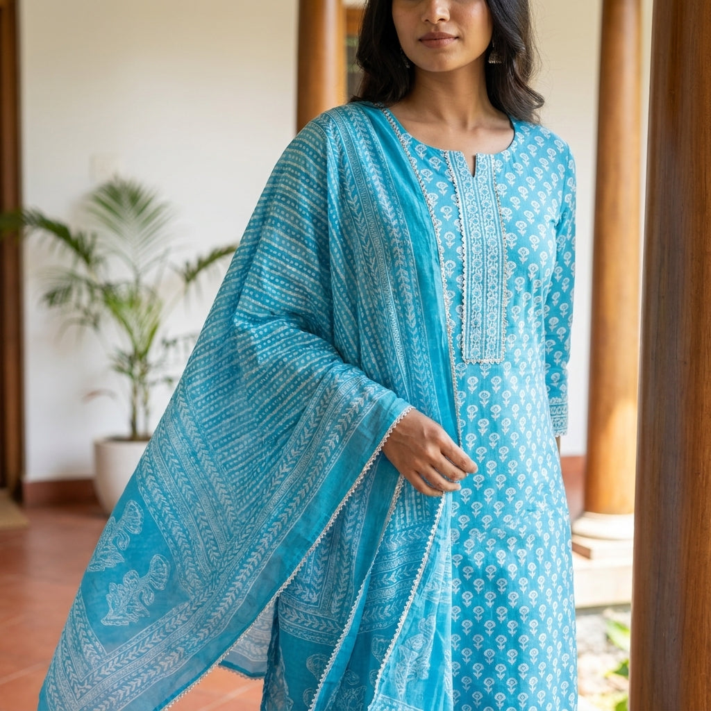 Lively Blue Cotton Material Set