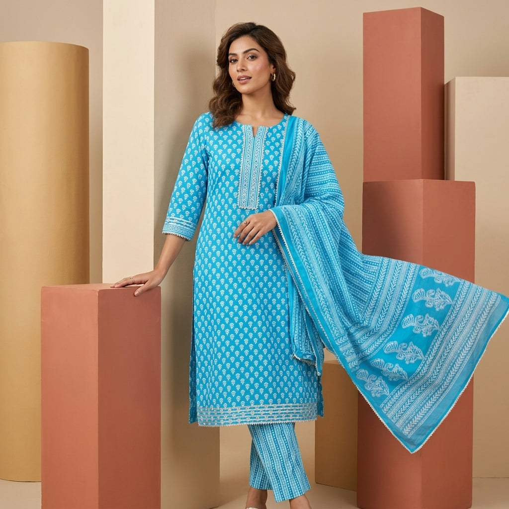 Lively Blue Cotton Material Set